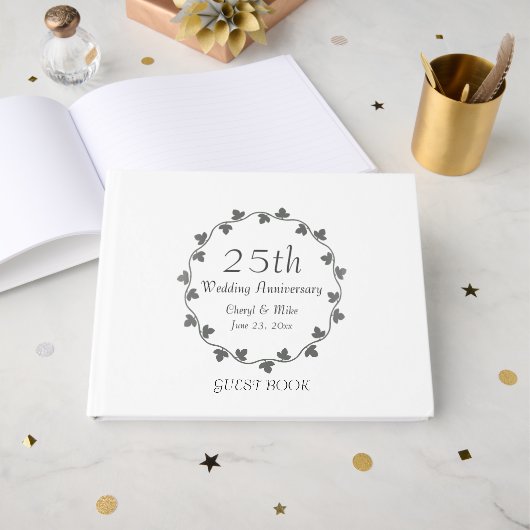 25th Silver Wedding Jubileum Ivy Krans Gastenboek (Voorkant open)