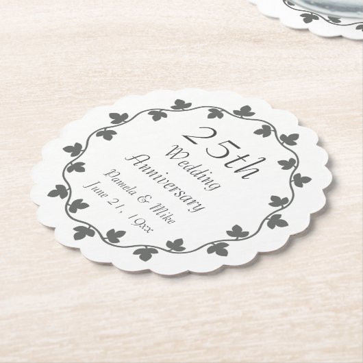 25th Silver Wedding Jubileum Ivy Krans Kartonnen Onderzetters (Gekanteld)