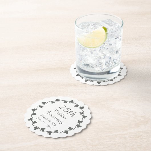 25th Silver Wedding Jubileum Ivy Krans Kartonnen Onderzetters (Insitu)