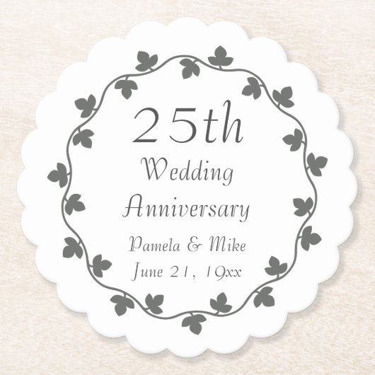 25th Silver Wedding Jubileum Ivy Krans Kartonnen Onderzetters (Voorkant)