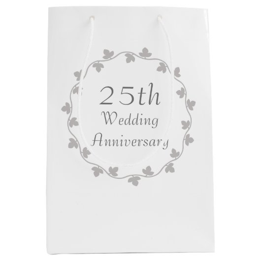 25th Silver Wedding Jubileum Ivy Krans Medium Cadeauzakje (Voorkant)