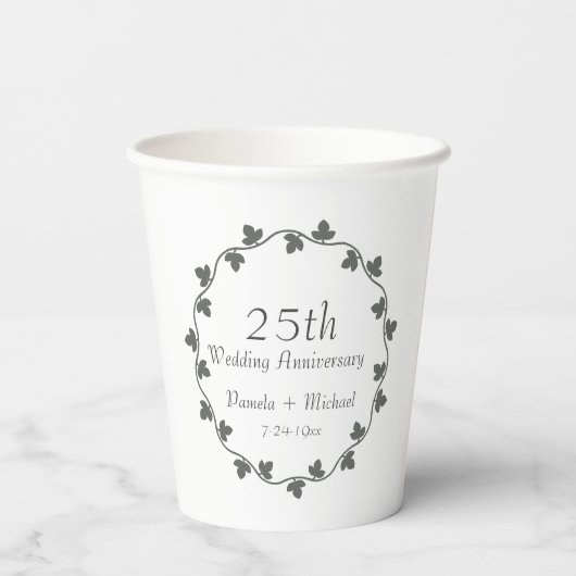25th Silver Wedding Jubileum Ivy Krans Papieren Bekers (Achterkant)