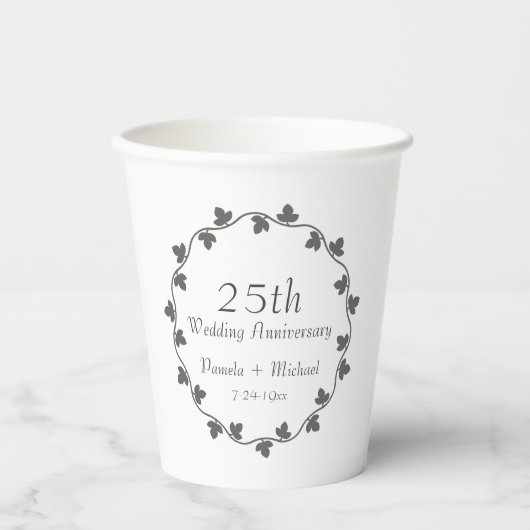 25th Silver Wedding Jubileum Ivy Krans Papieren Bekers (Voorkant)