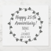 25th Silver Wedding Jubileum Ivy Krans Sparkling Wijnetiket (Enkel label)