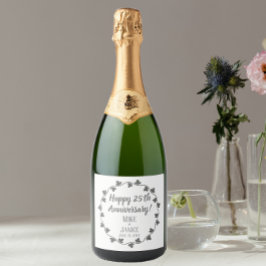 25th Silver Wedding Jubileum Ivy Krans Sparkling Wijnetiket