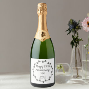 25th Silver Wedding Jubileum Ivy Krans Sparkling Wijnetiket