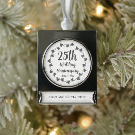 25th Silver Wedding Jubileum Ivy Krans Verzilverd Banner Ornament
