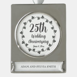 25th Silver Wedding Jubileum Ivy Krans Verzilverd Banner Ornament