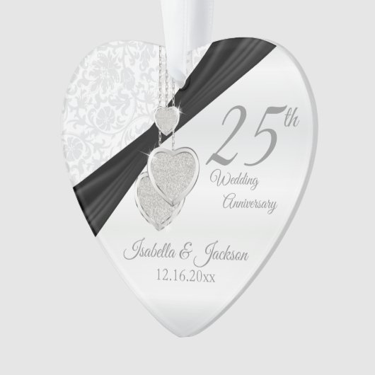 25th Silver Wedding Jubileum Keepasedop Design Ornament (voorkant)