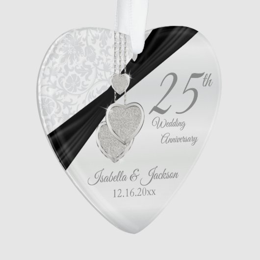 25th Silver Wedding Jubileum Keepasedop Design Ornament (voorkant)