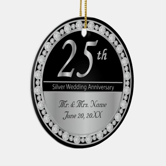 25th Silver Wedding Jubileum Keepslag Keramisch Ornament (Rechts)