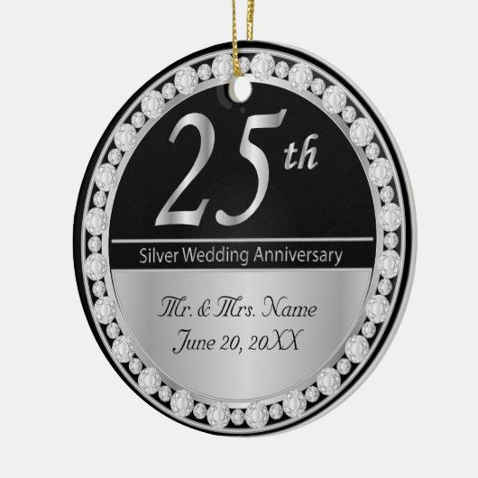 25th Silver Wedding Jubileum Keepslag Keramisch Ornament (Links)