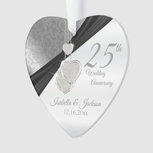 25th Silver Wedding Jubileum Keepslag Ornament (voorkant)