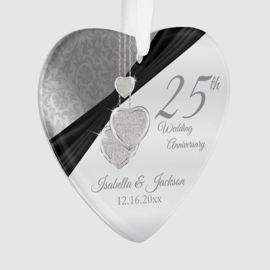 25th Silver Wedding Jubileum Keepslag Ornament (voorkant)