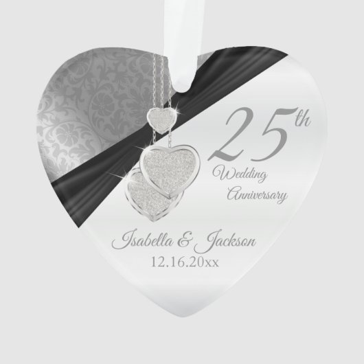 25th Silver Wedding Jubileum Keepslag Ornament (achterkant)