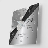 25th Silver Wedding Jubileum Keepslag Vierkante Klok (Hoek)