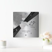 25th Silver Wedding Jubileum Keepslag Vierkante Klok (Huis)
