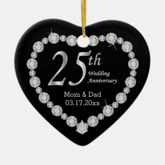 25th Silver Wedding Jubileum Memento Design Keramisch Ornament (Voorkant)