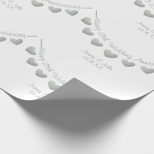 25th Silver Wedding Jubileum met witte streep Cadeaupapier (Hoek)