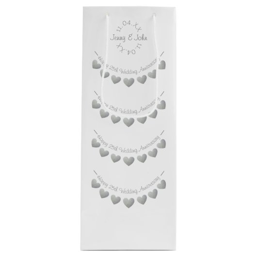 25th Silver Wedding Jubileum met witte streep Wijn Cadeautas (Voorkant)