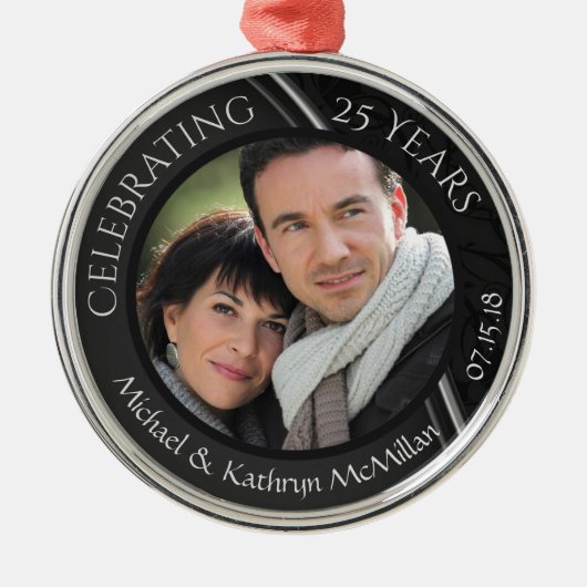 25th Silver Wedding Jubileum Metal Ornament (Voorkant)