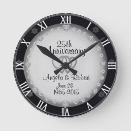 25th Silver Wedding Jubileum Monogram Ronde Klok