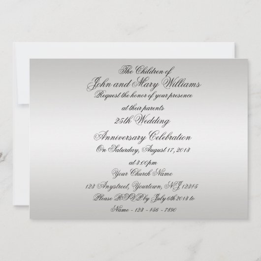 25th Silver Wedding Jubileum nodigt 5.5x7.5 uit Kaart (Achterkant)