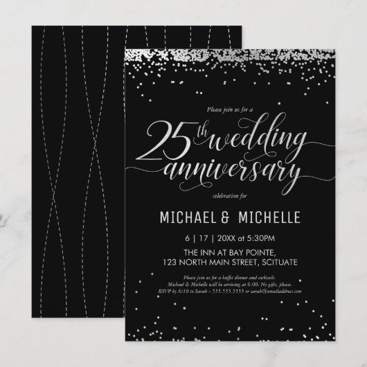 25th Silver Wedding Jubileum Party Invite Kaart (Voorkant / Achterkant)