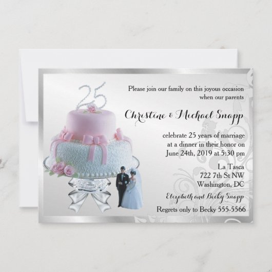 25th Silver Wedding Jubileum Party Kaart (Voorkant)