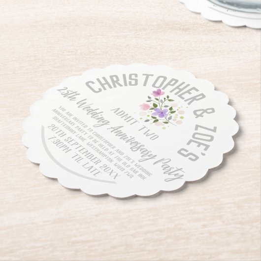 25th Silver Wedding Jubileum Party Kartonnen Onderzetters (Gekanteld)