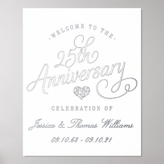 25th Silver Wedding Jubileum Real Folie Afdrukken (Voorkant)