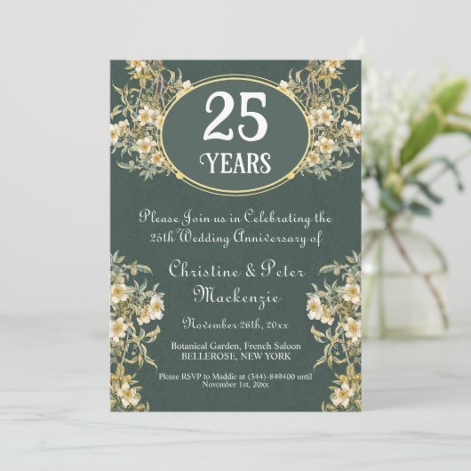25th Silver Wedding Jubileum Rich Floral Kaart (Staand voorkant)