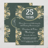 25th Silver Wedding Jubileum Rich Floral Kaart (Voorkant / Achterkant)