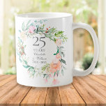 25th Silver Wedding Jubileum Rozen Greenery Koffiemok<br><div class="desc">Deze botanische 25e trouwdag mok met een delicate waterverf florale tuin kan gepersonaliseerd worden met je speciale zilververjaardagsinformatie in elegante zilvertekst. Ontworpen door: Thisnotme©</div>