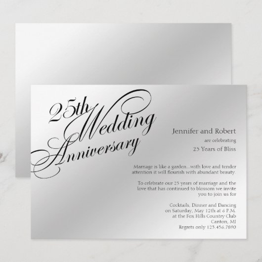 25th Silver Wedding Jubileum Uitnodiging (Voorkant / Achterkant)