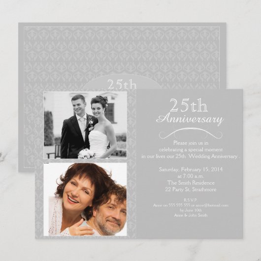 25th Silver Wedding Jubileum Uitnodiging (Voorkant / Achterkant)