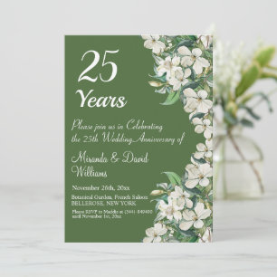25th Silver Wedding Jubileum White Floral Kaart