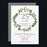 25th Silver Wedding Jubileum Woodland Greenery Kaart<br><div class="desc">Met een elegant bos groenbos kan deze botanische 25e trouwdag-uitnodiging gepersonaliseerd worden met je speciale informatie over de zilveren verjaardag. Op de achterzijde staat een overeenkomende tuin die je verjaardagsdata in elegante witte tekst op een zilveren achtergrond definieert. Ontworpen door: Thisnotme©</div>