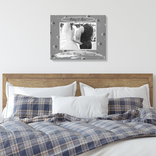 "25th Silver Wedding Jubileum" Zilveren Rozen kunn Canvas Afdruk (Insitu (Slaapkamer))