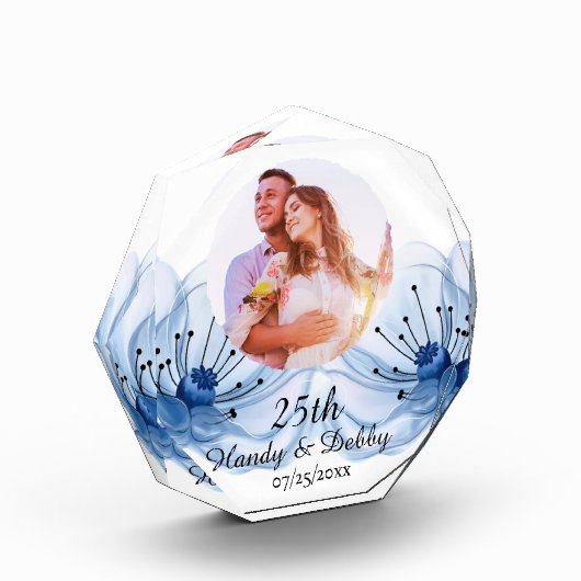 25th Soft Blue Floral Wedding Anniversary Keepsake Fotoblokken (Links)