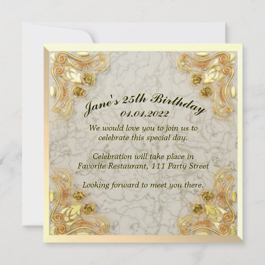 25th verjaardag Regal gouden marmer groet of Kaart (Achterkant)