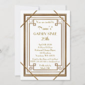 25th, Verjaardagsfeest, Gatsby stijl, wit & goud Kaart (Voorkant)