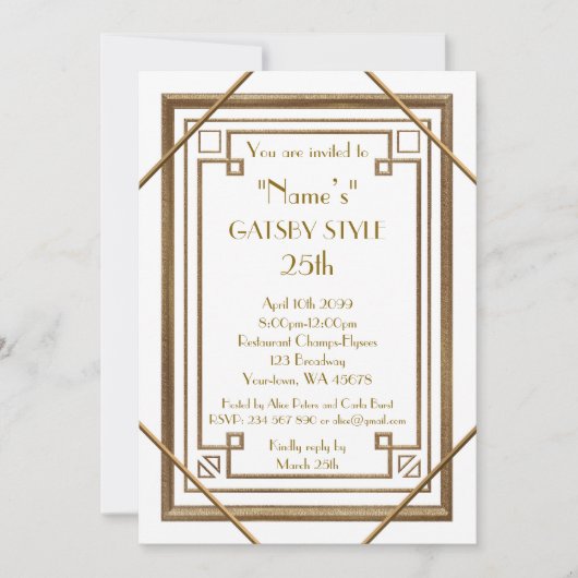 25th, Verjaardagsfeest, Gatsby stijl, wit & goud Kaart (Voorkant)
