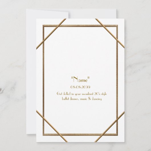 25th, Verjaardagsfeest, Gatsby stijl, wit & goud Kaart (Achterkant)