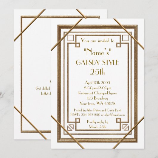 25th, Verjaardagsfeest, Gatsby stijl, wit & goud Kaart (Voorkant / Achterkant)
