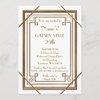 25th, Verjaardagsfeest, Gatsby stijl, wit & goud Kaart