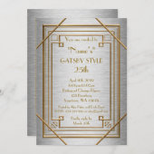 25th, Verjaardagsfeest, Gatsby stijl, zilver & gou Kaart (Voorkant / Achterkant)