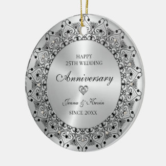 25th Wedding Anniversary Black Mandala On Gold Keramisch Ornament