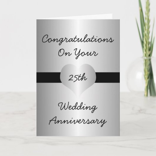25th Wedding Anniversary Card Silver Heart Kaart (Voorkant)