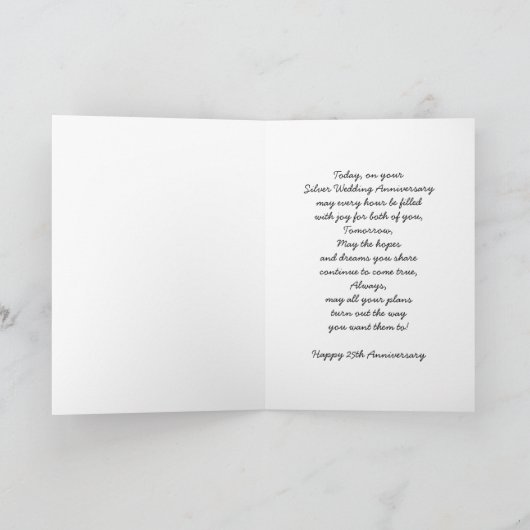 25th Wedding Anniversary Card Silver Heart Kaart (Binnen)